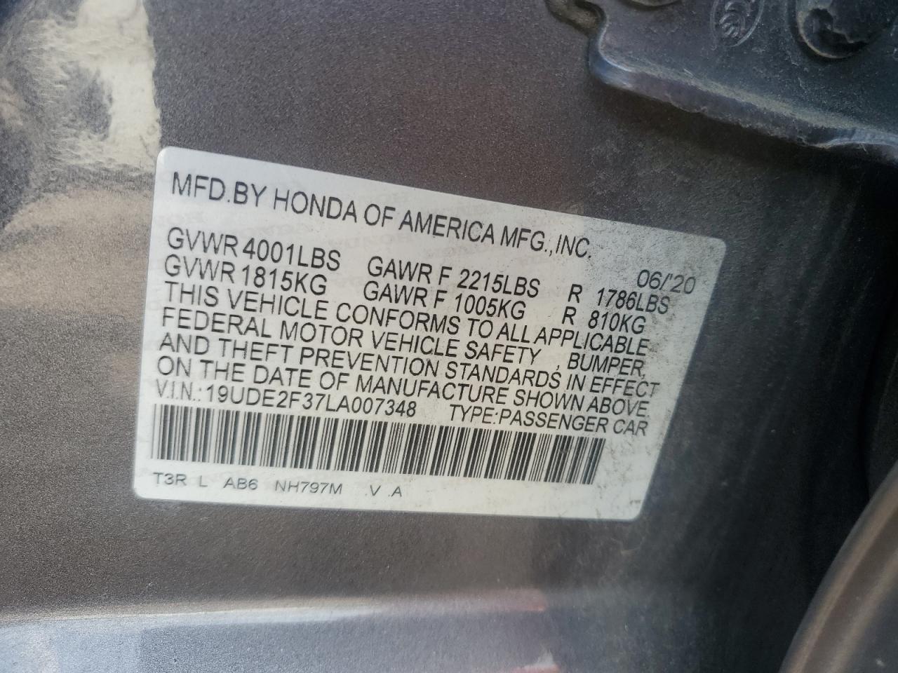 19UDE2F37LA007348 2020 Acura Ilx