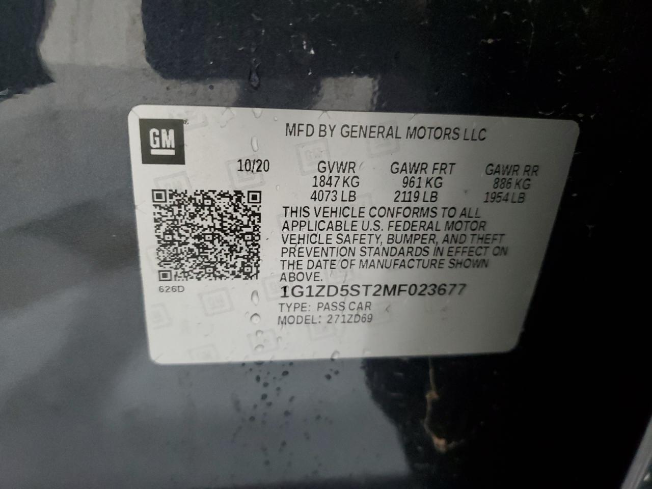 1G1ZD5ST2MF023677 2021 Chevrolet Malibu Lt