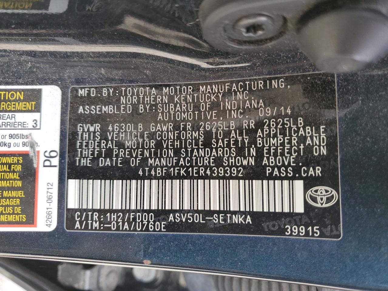 4T4BF1FK1ER439392 2014 Toyota Camry L