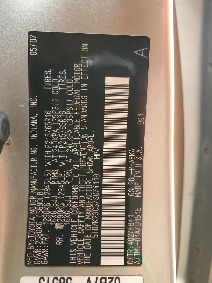 5TDZK23C57S074119 2007 Toyota Sienna Ce