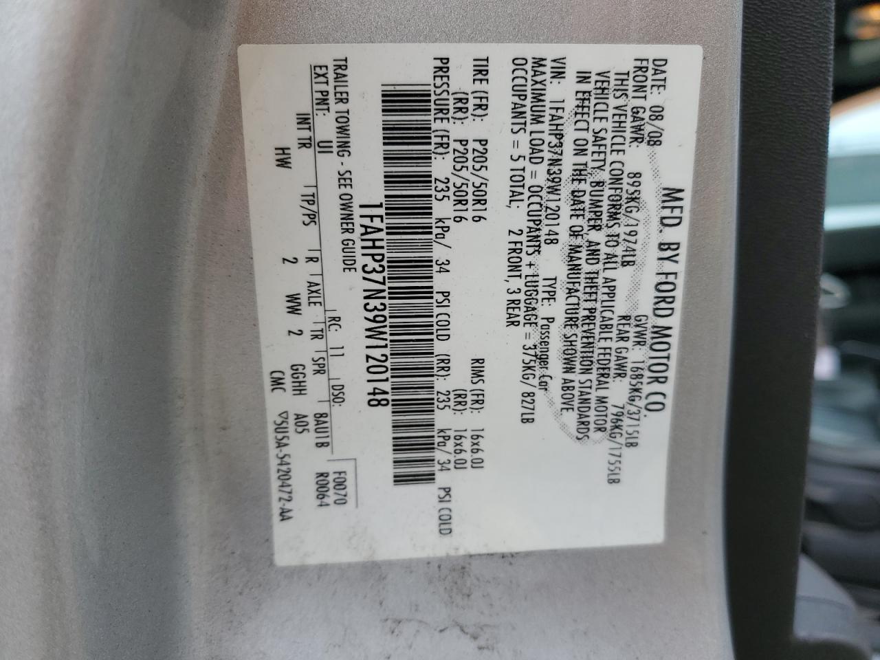 1FAHP37N39W120148 2009 Ford Focus Sel