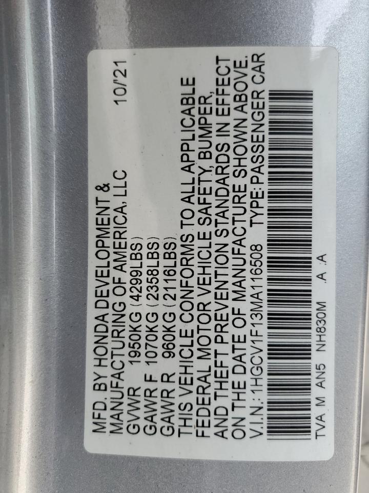 1HGCV1F13MA116508 2021 Honda Accord Lx