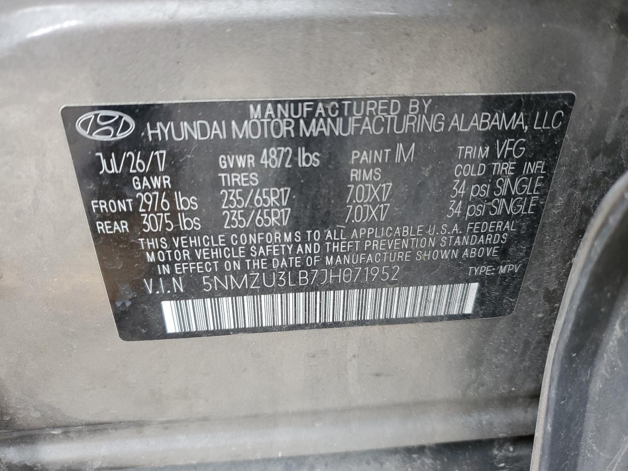 5NMZU3LB7JH071952 2018 Hyundai Santa Fe Sport