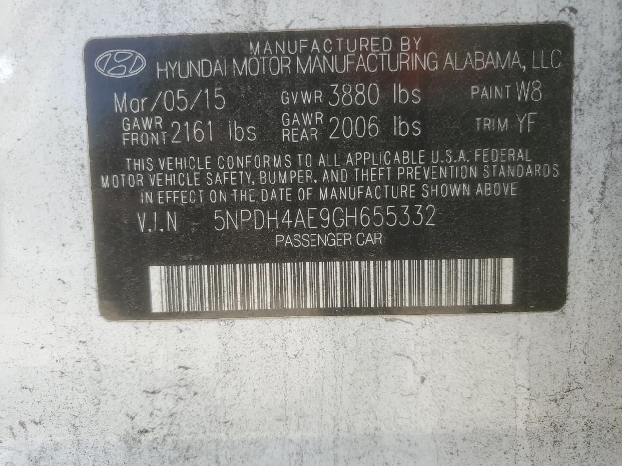 5NPDH4AE9GH655332 2016 Hyundai Elantra Se