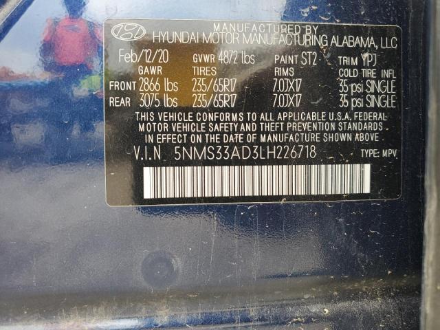 2020 Hyundai Santa Fe Sel VIN: 5NMS33AD3LH226718 Lot: 52313864