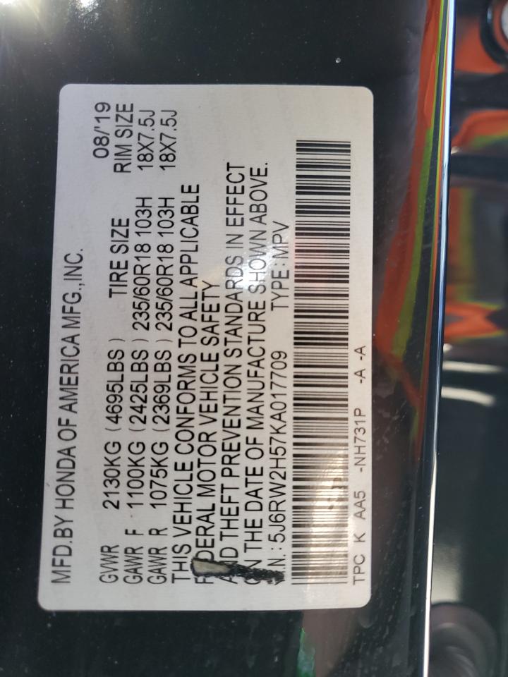 5J6RW2H57KA017709 2019 Honda Cr-V Ex