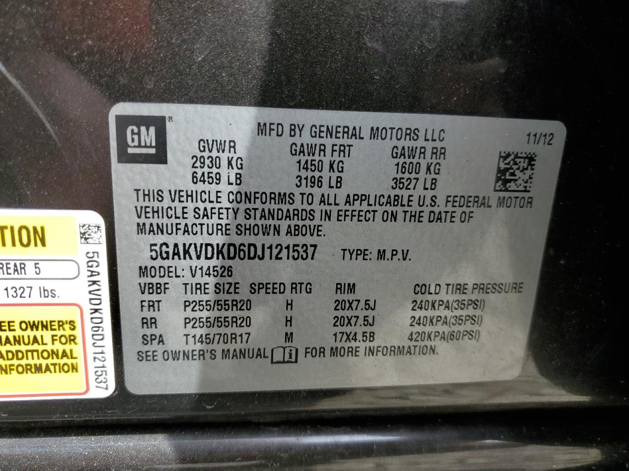 5GAKVDKD6DJ121537 2013 Buick Enclave