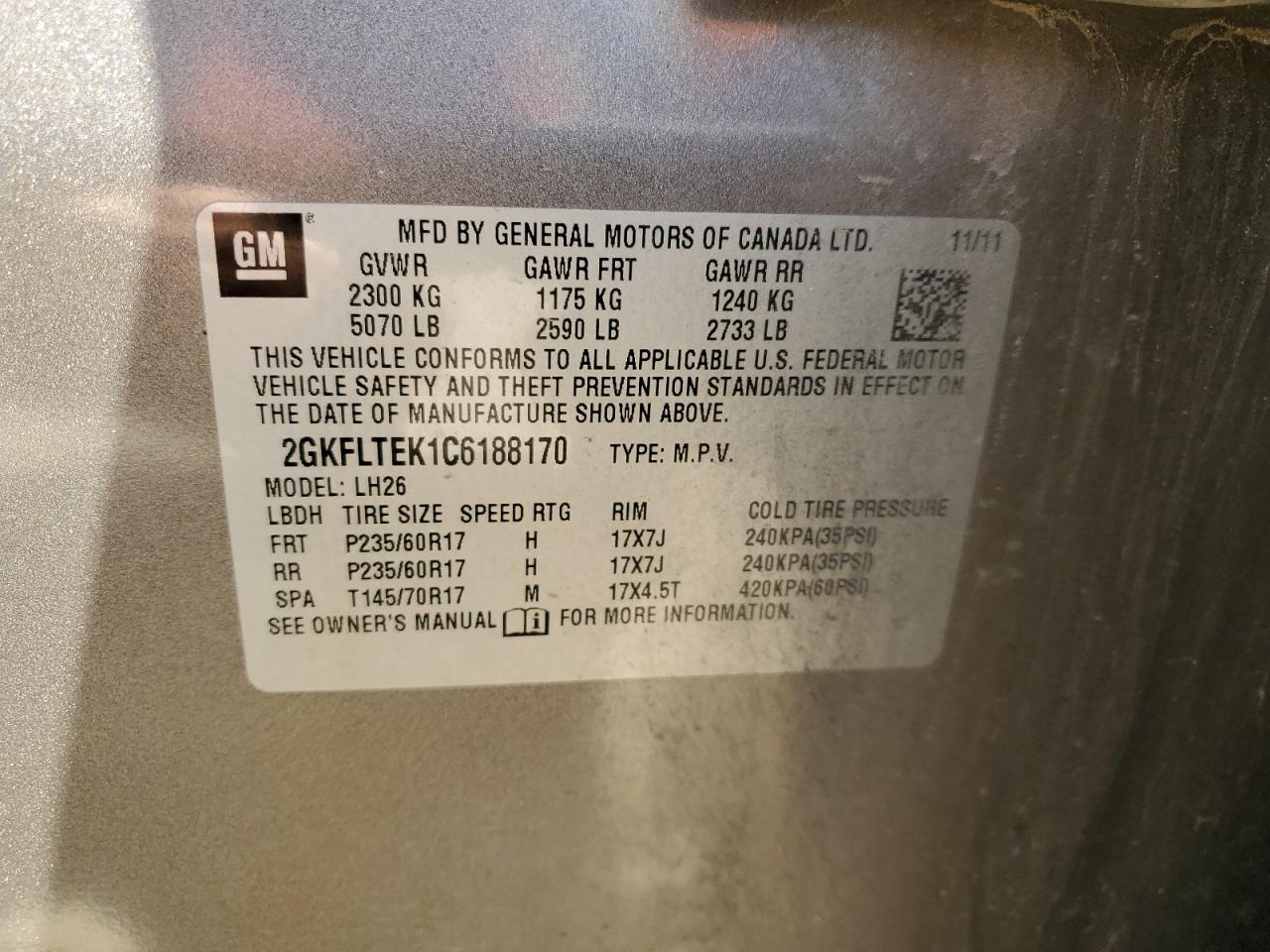 2GKFLTEK1C6188170 2012 GMC Terrain Sle