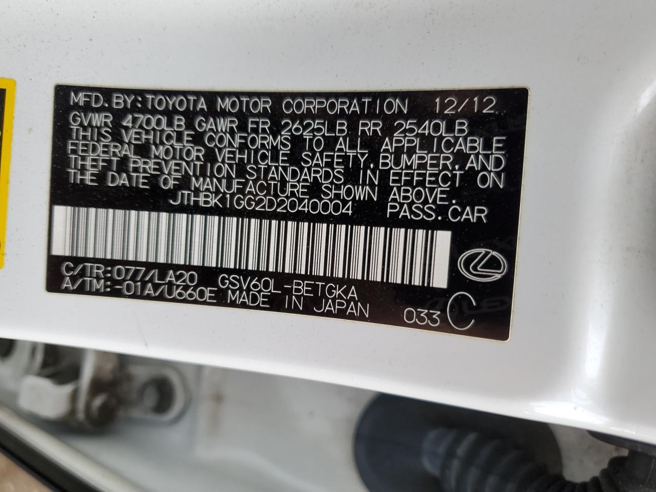 JTHBK1GG2D2040004 2013 Lexus Es 350