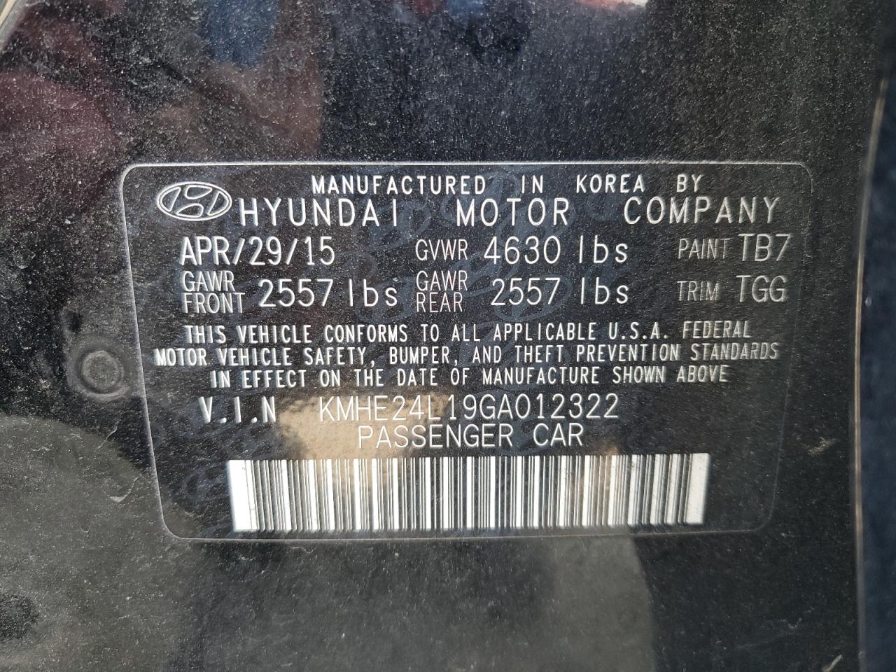 2016 Hyundai Sonata Hybrid vin: KMHE24L19GA012322