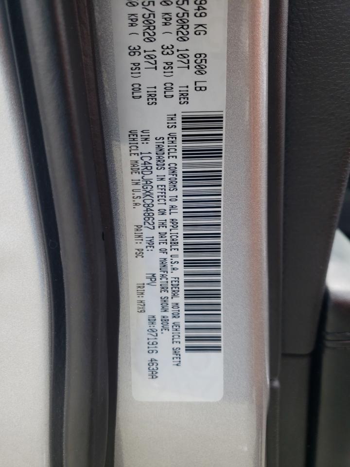 1C4RDJAGXKC848627 2019 Dodge Durango Sxt