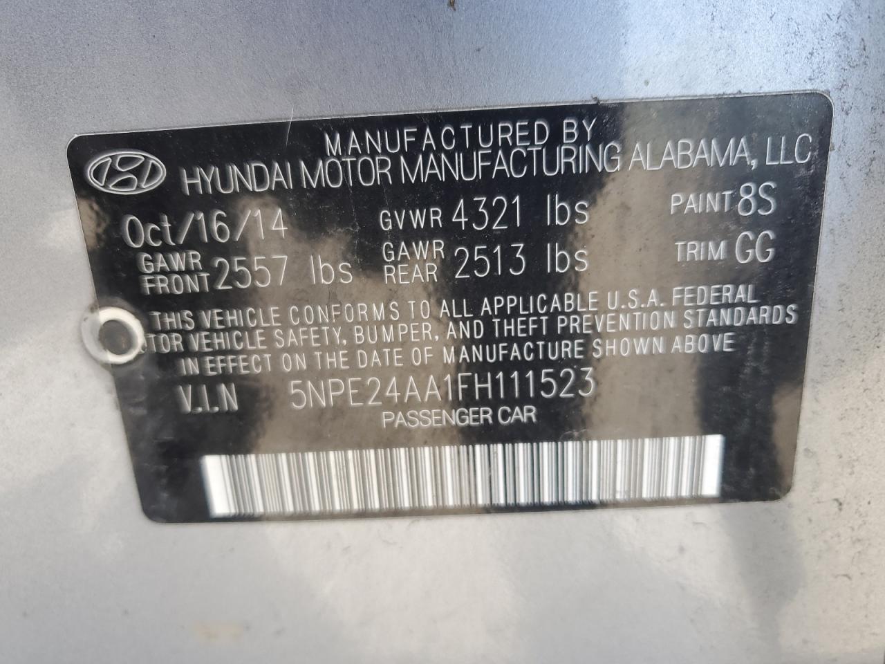 5NPE24AA1FH111523 2015 Hyundai Sonata Eco