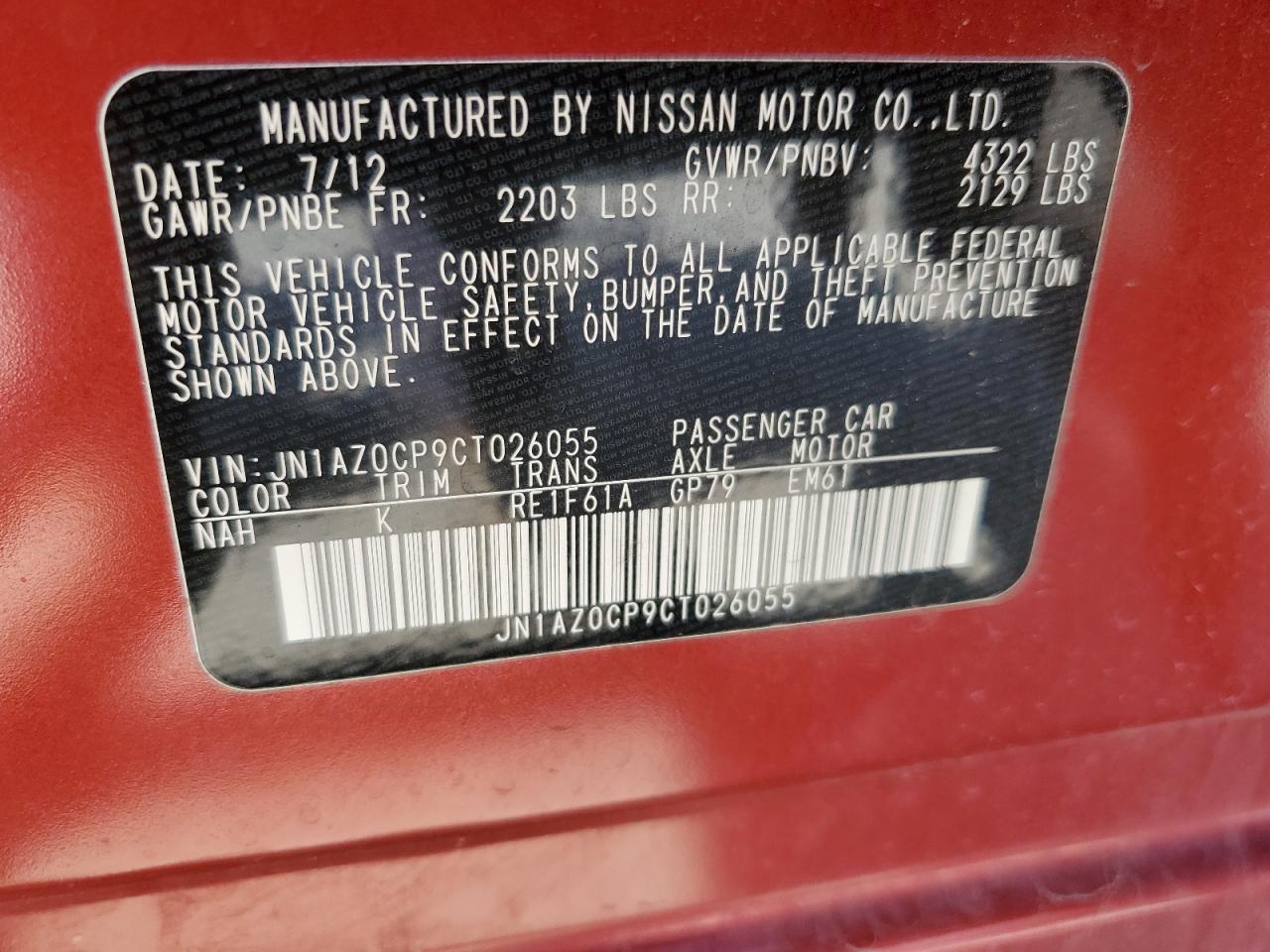 JN1AZ0CP9CT026055 2012 Nissan Leaf Sv