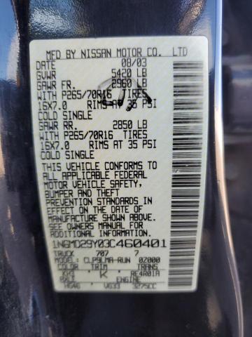 2003 Nissan Frontier Crew Cab Sc VIN: 1N6MD29Y03C460401 Lot: 52222304