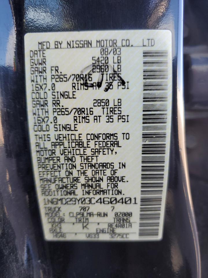 1N6MD29Y03C460401 2003 Nissan Frontier Crew Cab Sc