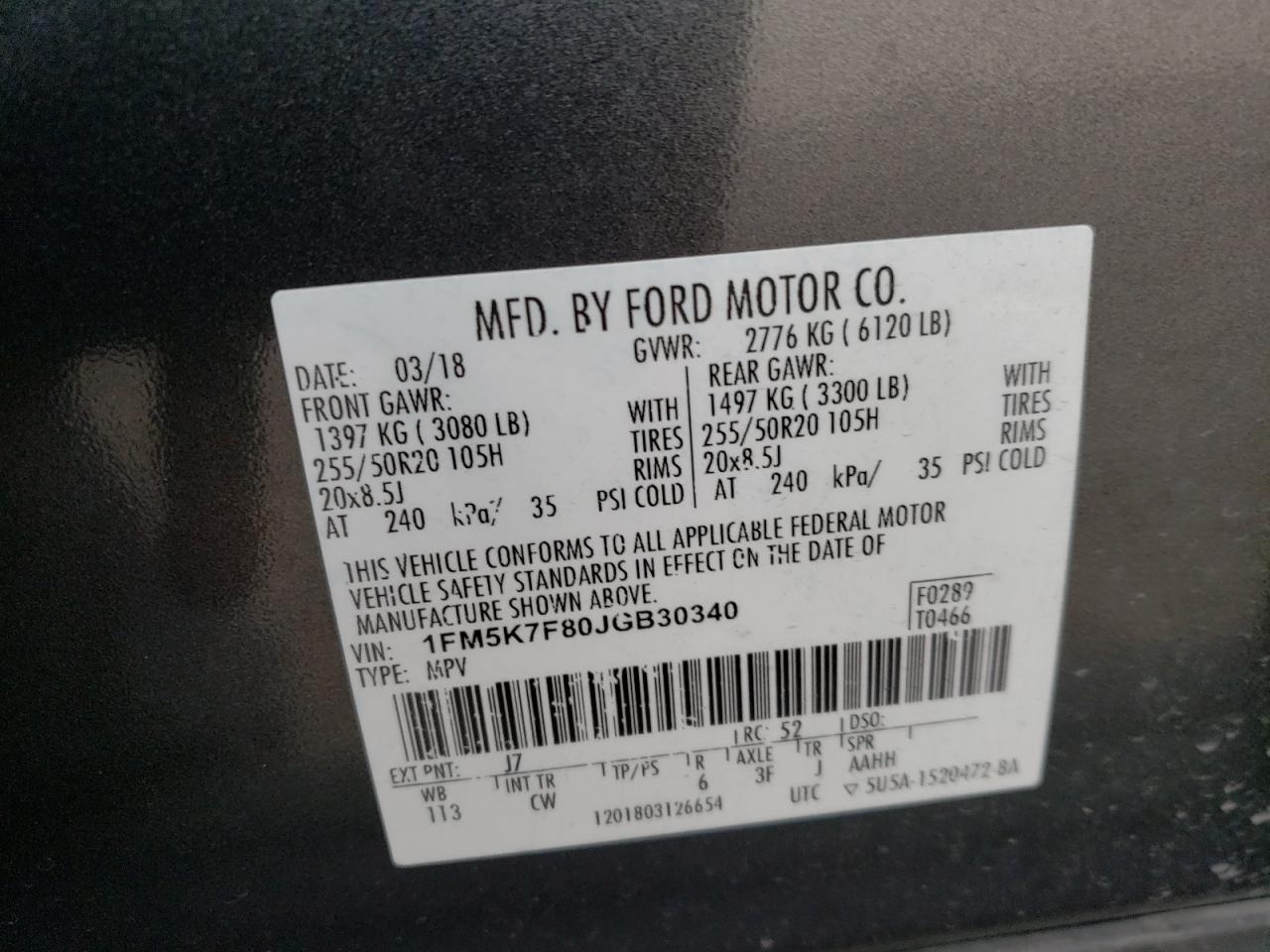 1FM5K7F80JGB30340 2018 Ford Explorer Limited