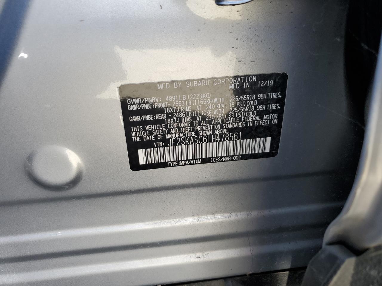 JF2SKASC6LH478561 2020 Subaru Forester Limited