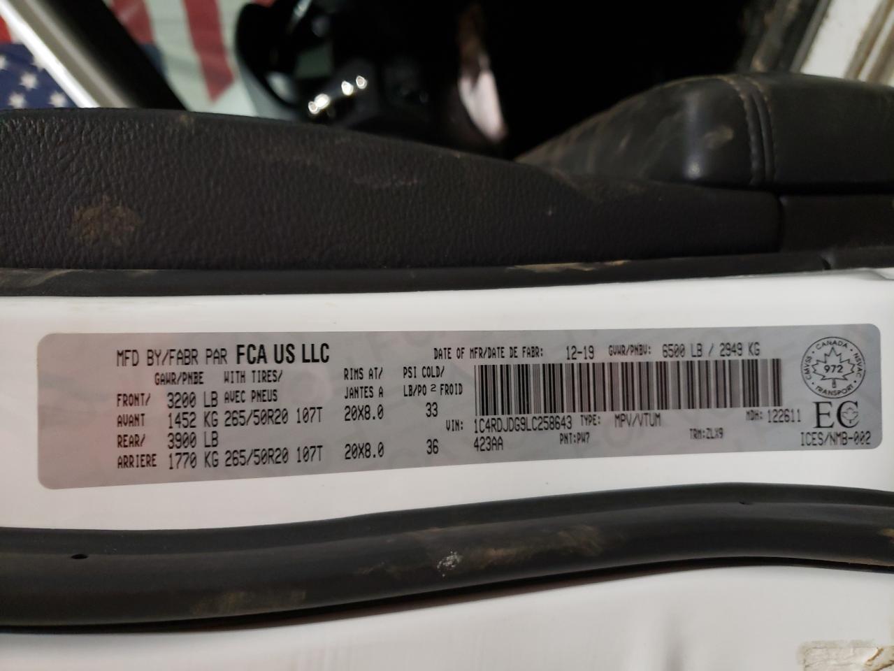 2020 Dodge Durango Gt vin: 1C4RDJDG9LC258643