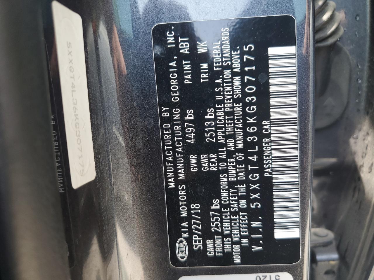 5XXGT4L36KG307175 2019 Kia Optima Lx