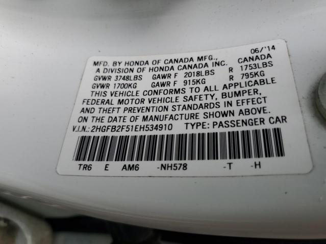 2014 Honda Civic Lx VIN: 2HGFB2F51EH534910 Lot: 46650094