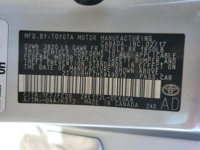 2017 Toyota Corolla L VIN: 2T1BURHE7HC849013 Lot: 50052154