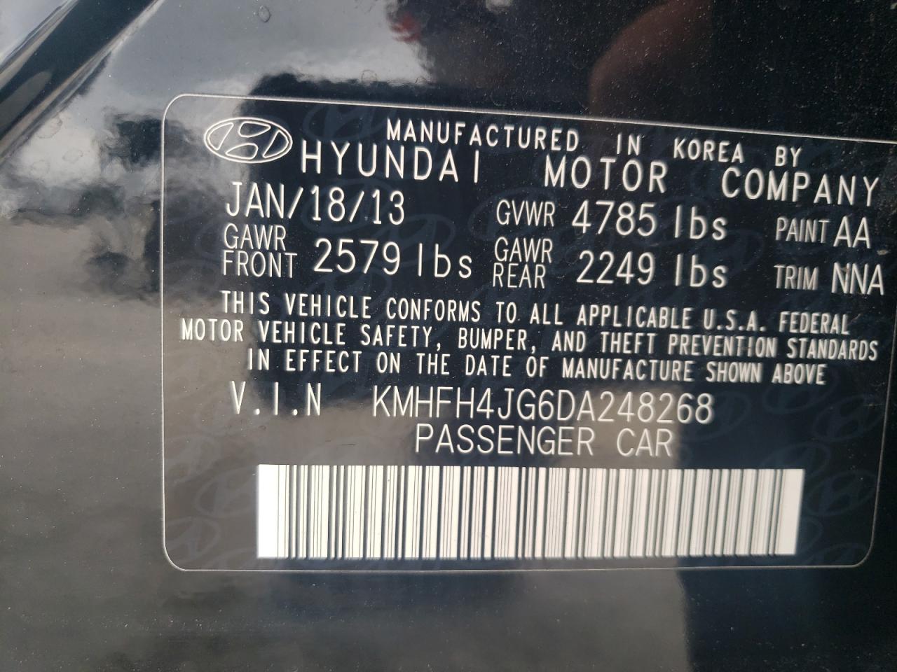 KMHFH4JG6DA248268 2013 Hyundai Azera Gls