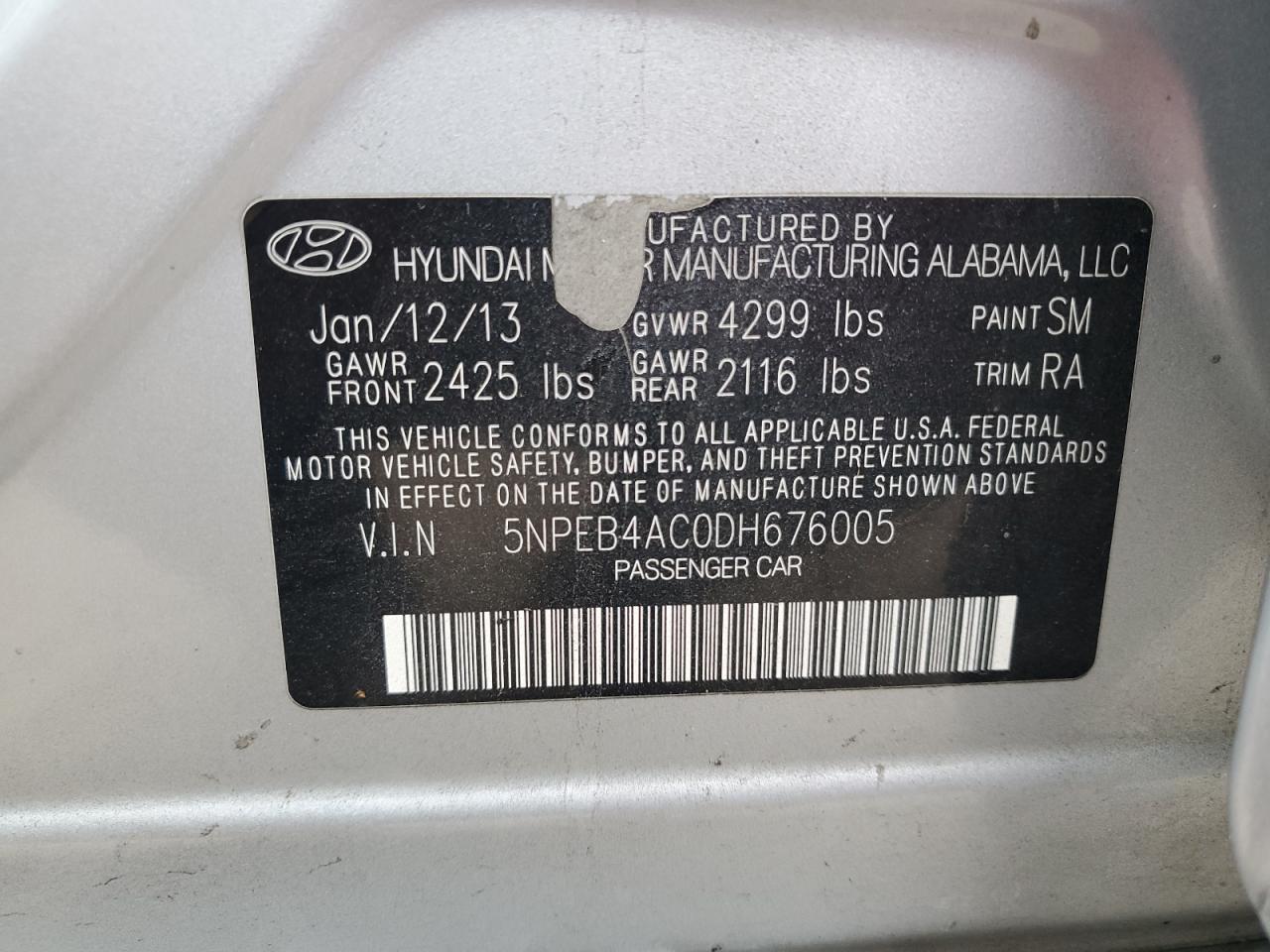 5NPEB4AC0DH676005 2013 Hyundai Sonata Gls
