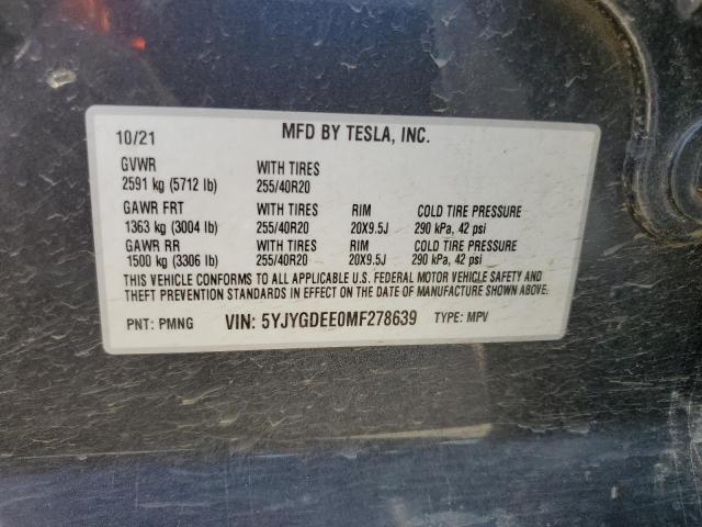 2021 Tesla Model Y VIN: 5YJYGDEE0MF278639 Lot: 51921504