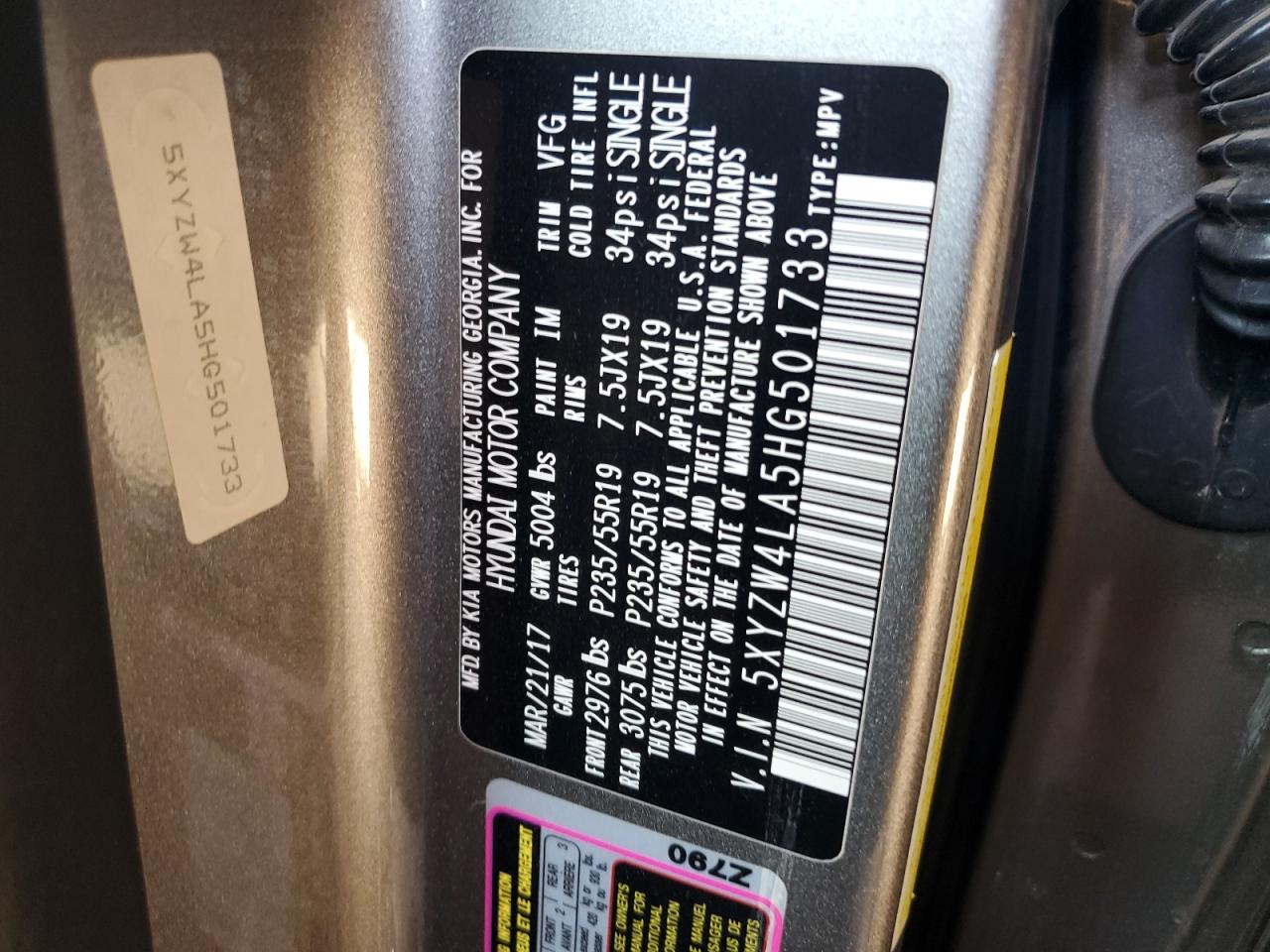 5XYZW4LA5HG501733 2017 Hyundai Santa Fe Sport