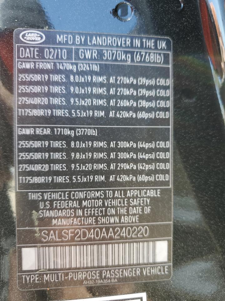 SALSF2D40AA240220 2010 Land Rover Range Rover Sport Hse