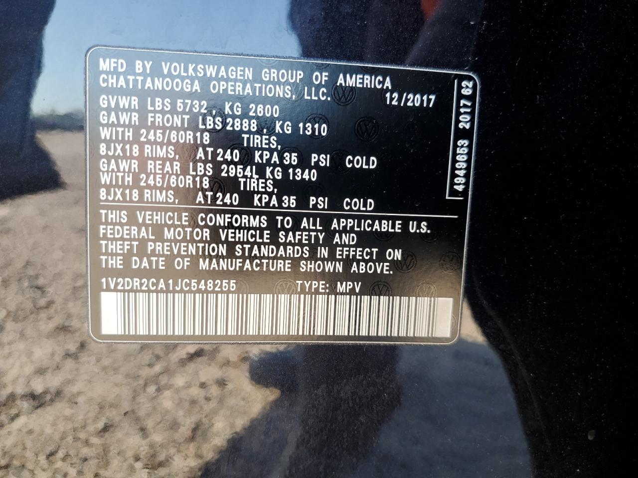 1V2DR2CA1JC548255 2018 Volkswagen Atlas Se