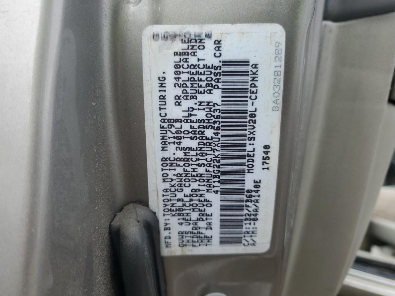 4T1BG22K7XU463637 1999 Toyota Camry Ce
