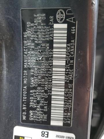 2010 Toyota Corolla Base VIN: 2T1BU4EE6AC482182 Lot: 52707874