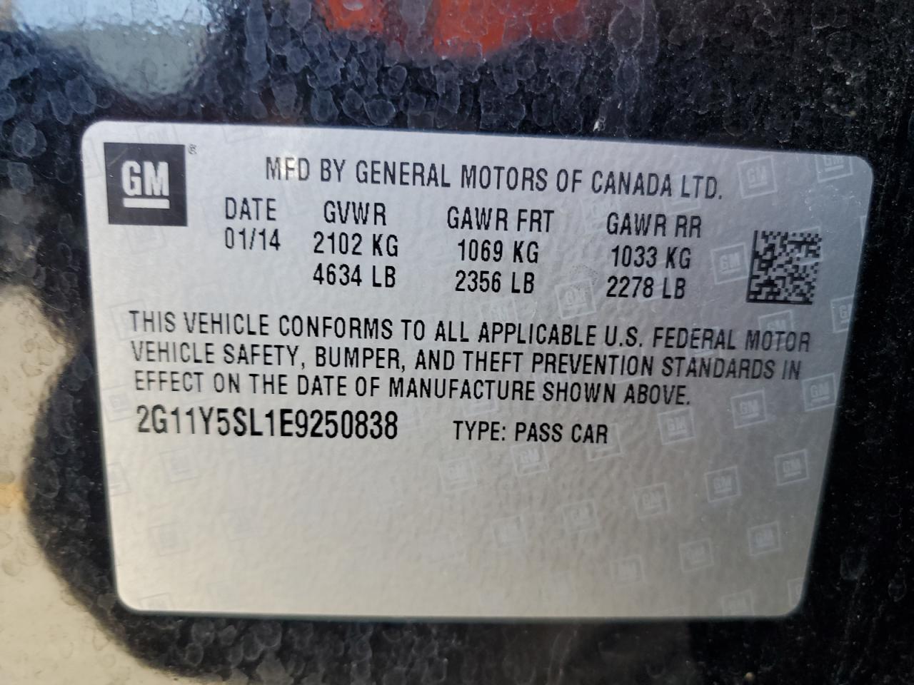 2G11Y5SL1E9250838 2014 Chevrolet Impala Ls