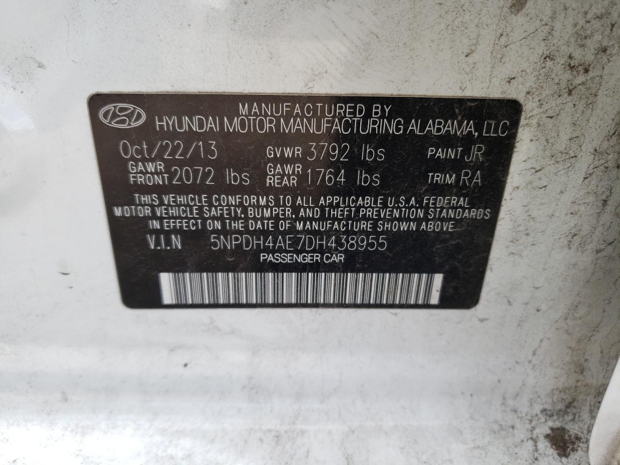 5NPDH4AE7DH438955 2013 Hyundai Elantra Gls