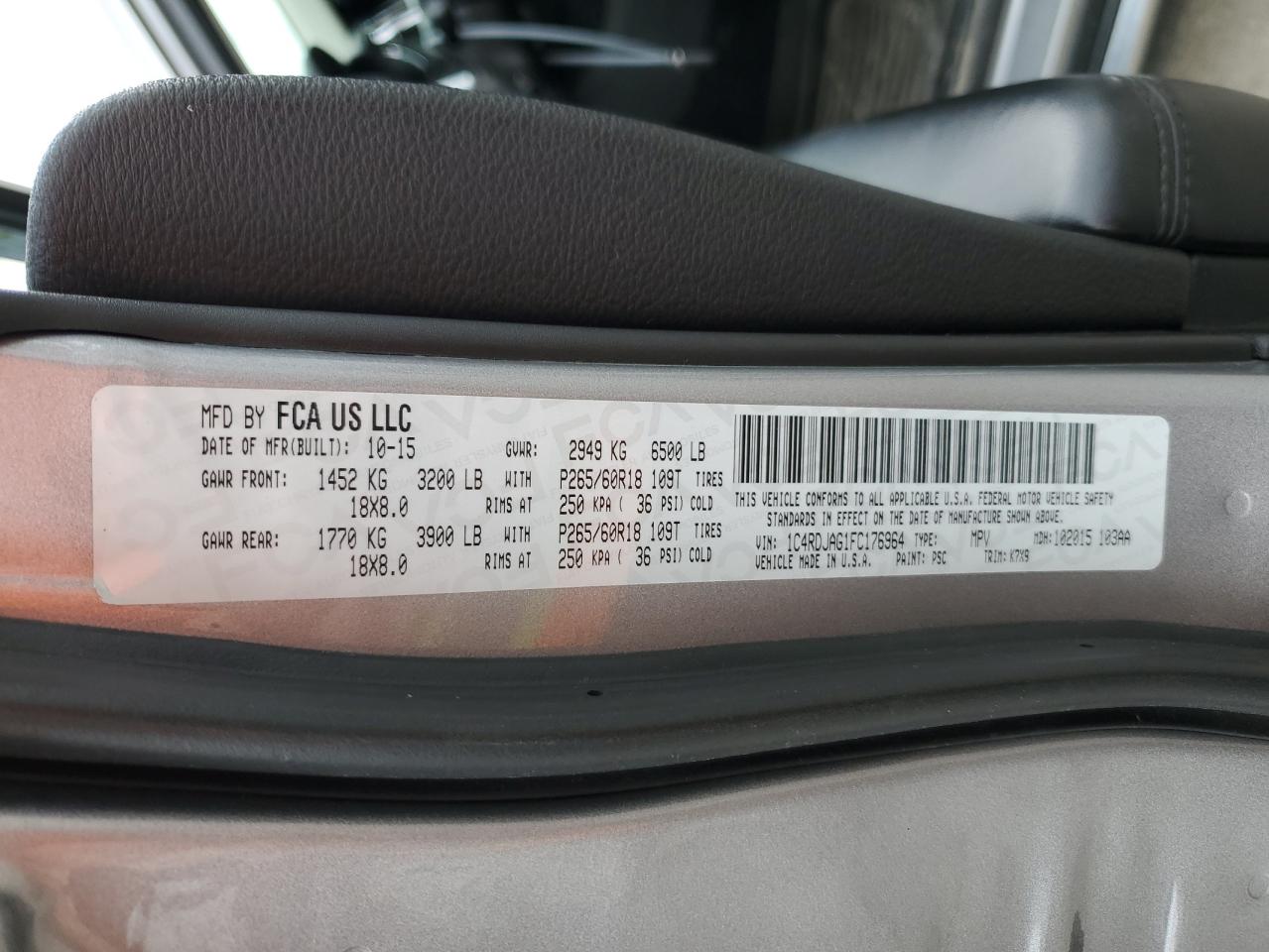 1C4RDJAG1FC176964 2015 Dodge Durango Sxt