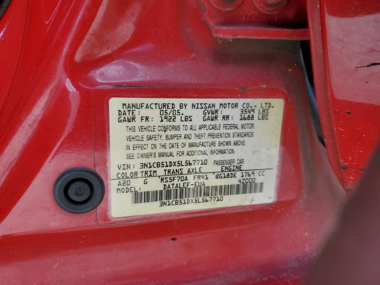 3N1CB51DX5L567710 2005 Nissan Sentra 1.8