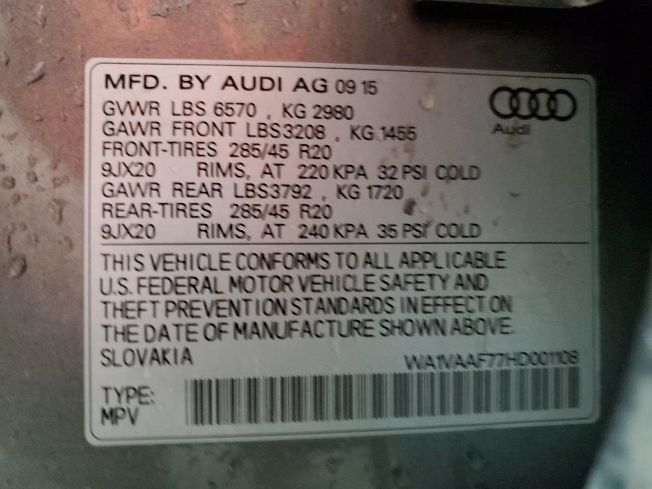 WA1VAAF77HD001108 2017 Audi Q7 Prestige