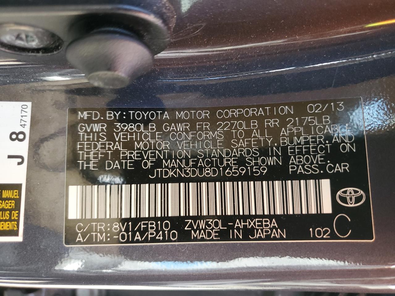 JTDKN3DU8D1659159 2013 Toyota Prius