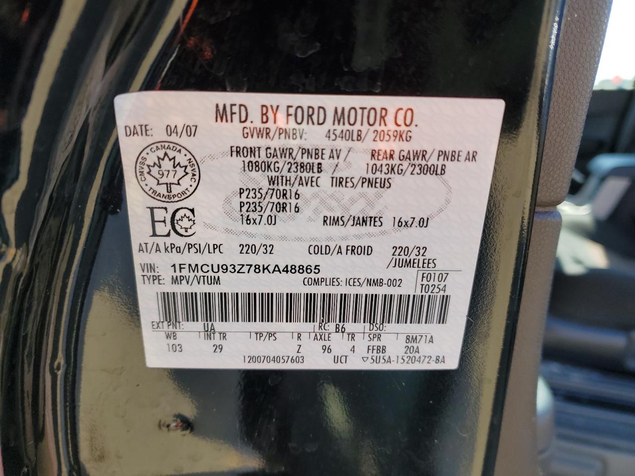 1FMCU93Z78KA48865 2008 Ford Escape Xlt