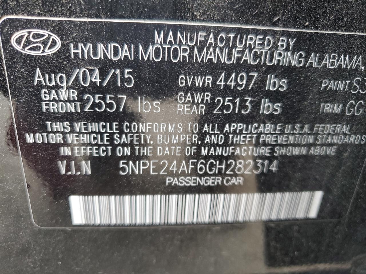 5NPE24AF6GH282314 2016 Hyundai Sonata Se