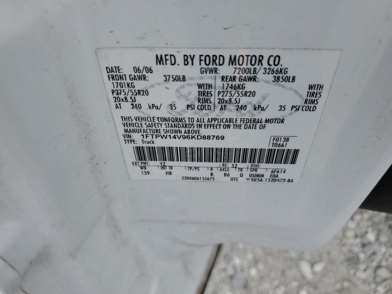 1FTPW14V96KD88769 2006 Ford F150 Supercrew