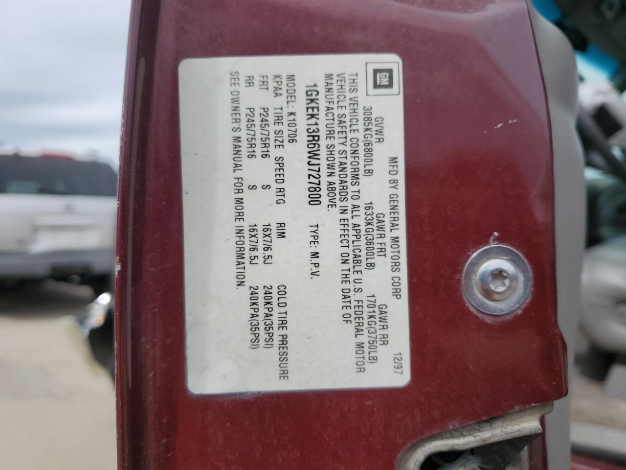 1GKEK13R6WJ727800 1998 GMC Yukon