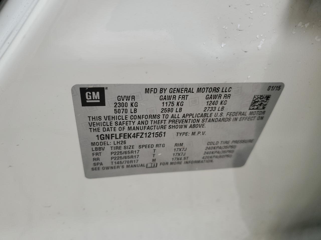 1GNFLFEK4FZ121561 2015 Chevrolet Equinox Lt