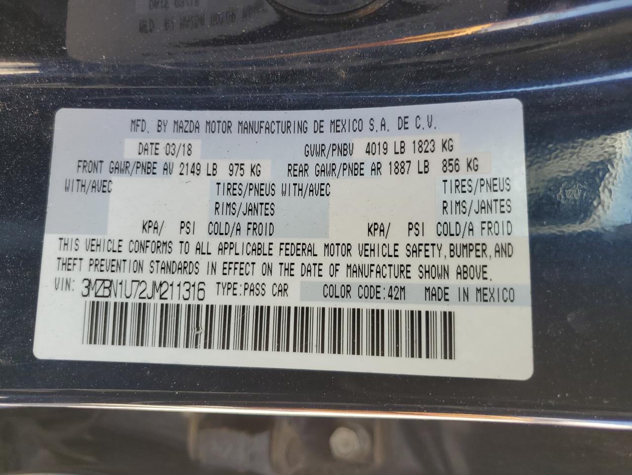 3MZBN1U72JM211316 2018 Mazda 3 Sport