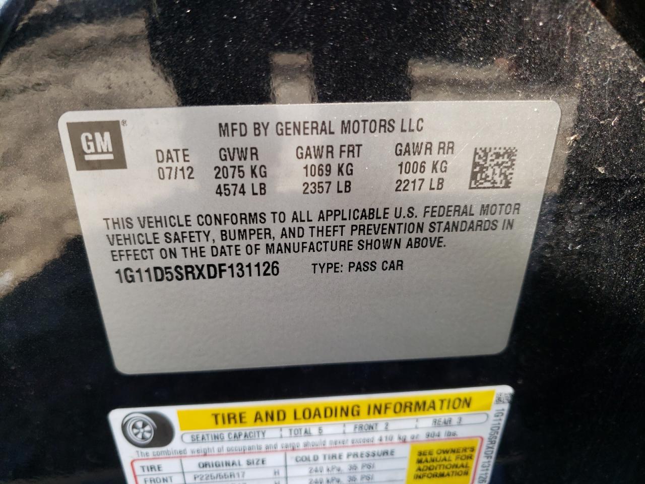 1G11D5SRXDF131126 2013 Chevrolet Malibu 1Lt