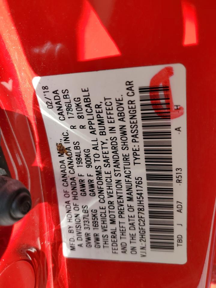 2HGFC2F78JH541765 2018 Honda Civic Ex