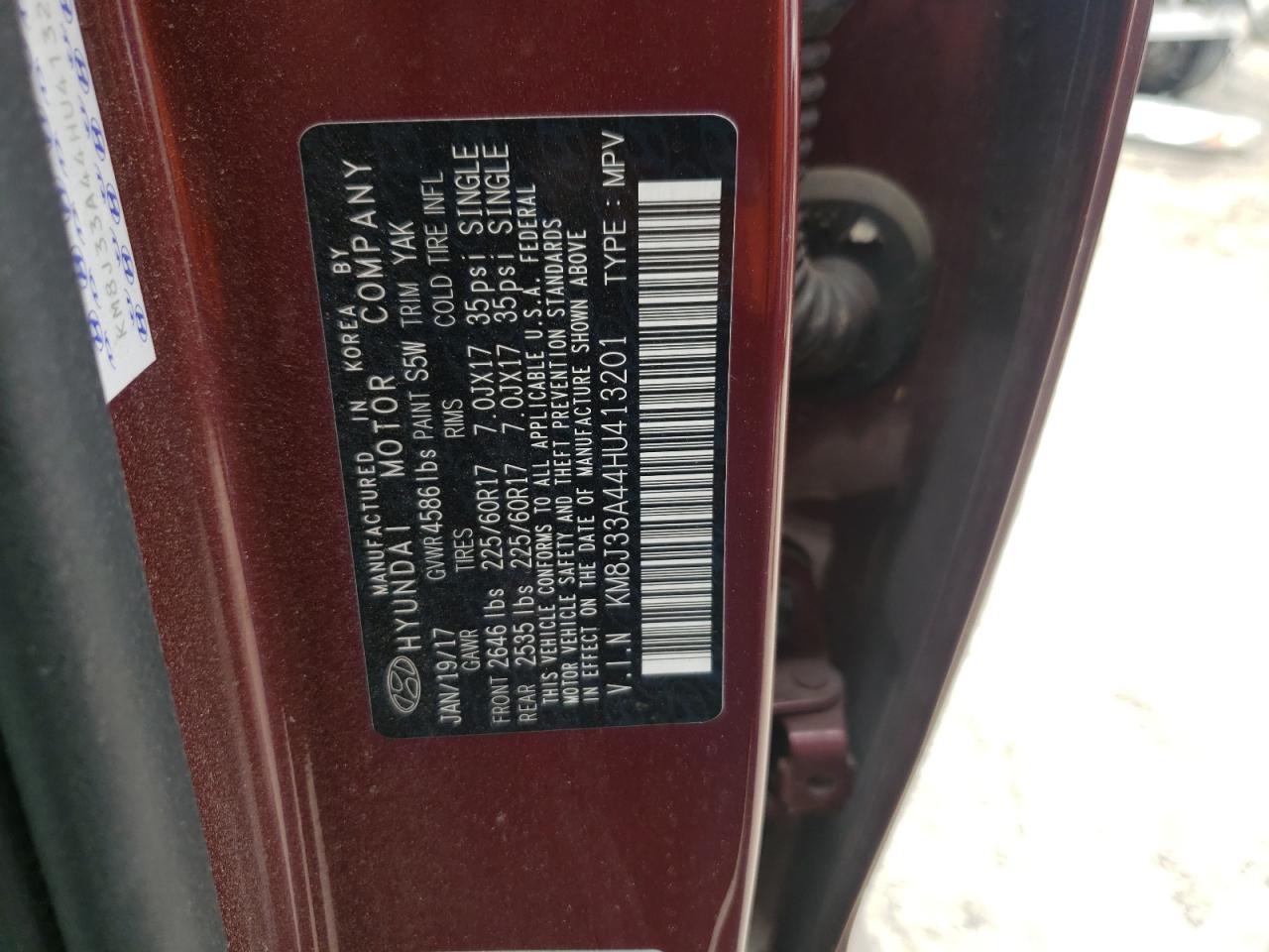 KM8J33A44HU413201 2017 Hyundai Tucson Limited