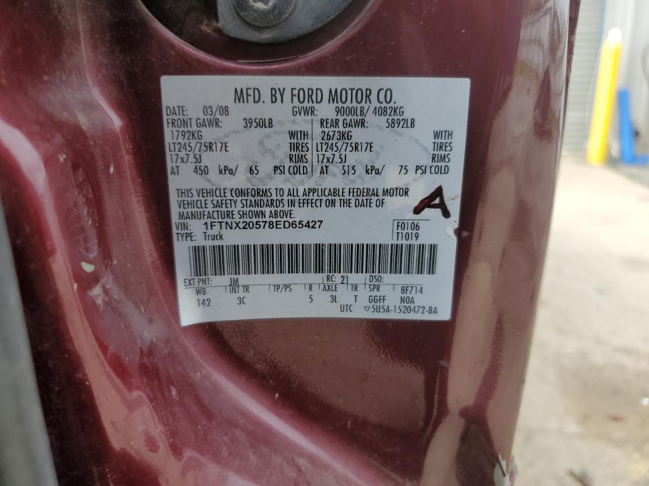 1FTNX20578ED65427 2008 Ford F250 Super Duty