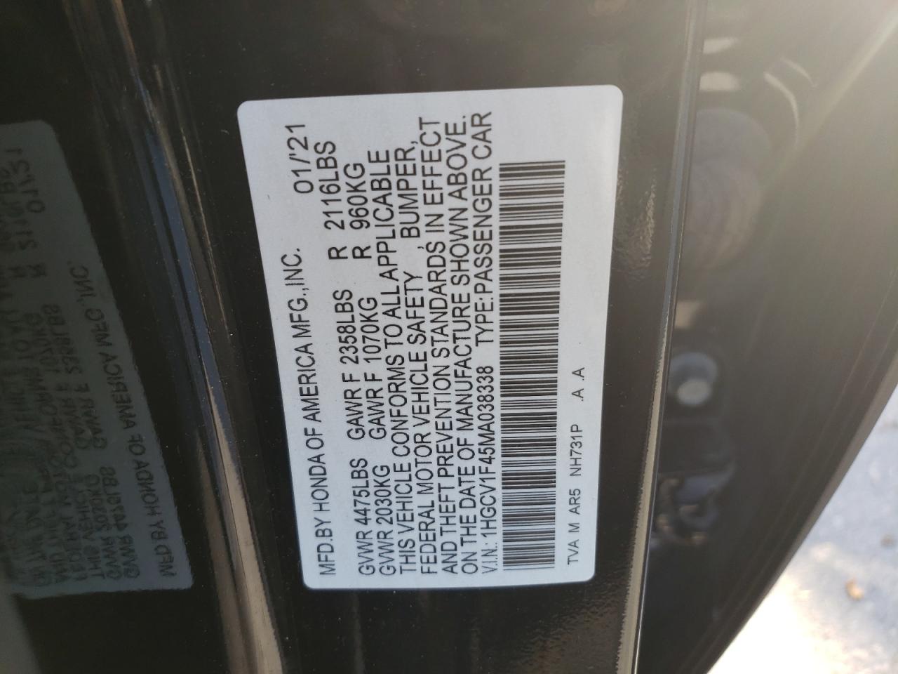 1HGCV1F45MA038338 2021 Honda Accord Sport Se